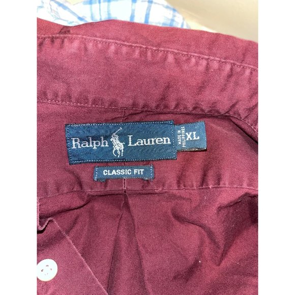 Polo Ralph Lauren Mens Classic Fit Pony Button Up Shirt Size XL Burgundy Red Twi - Picture 6 of 7